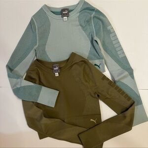 Puma Olive and Light Blue Long Sleeve Tops